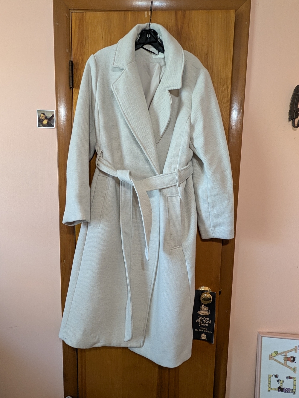 H&M Oatmeal Belted Wool-Blend Wrap Coat